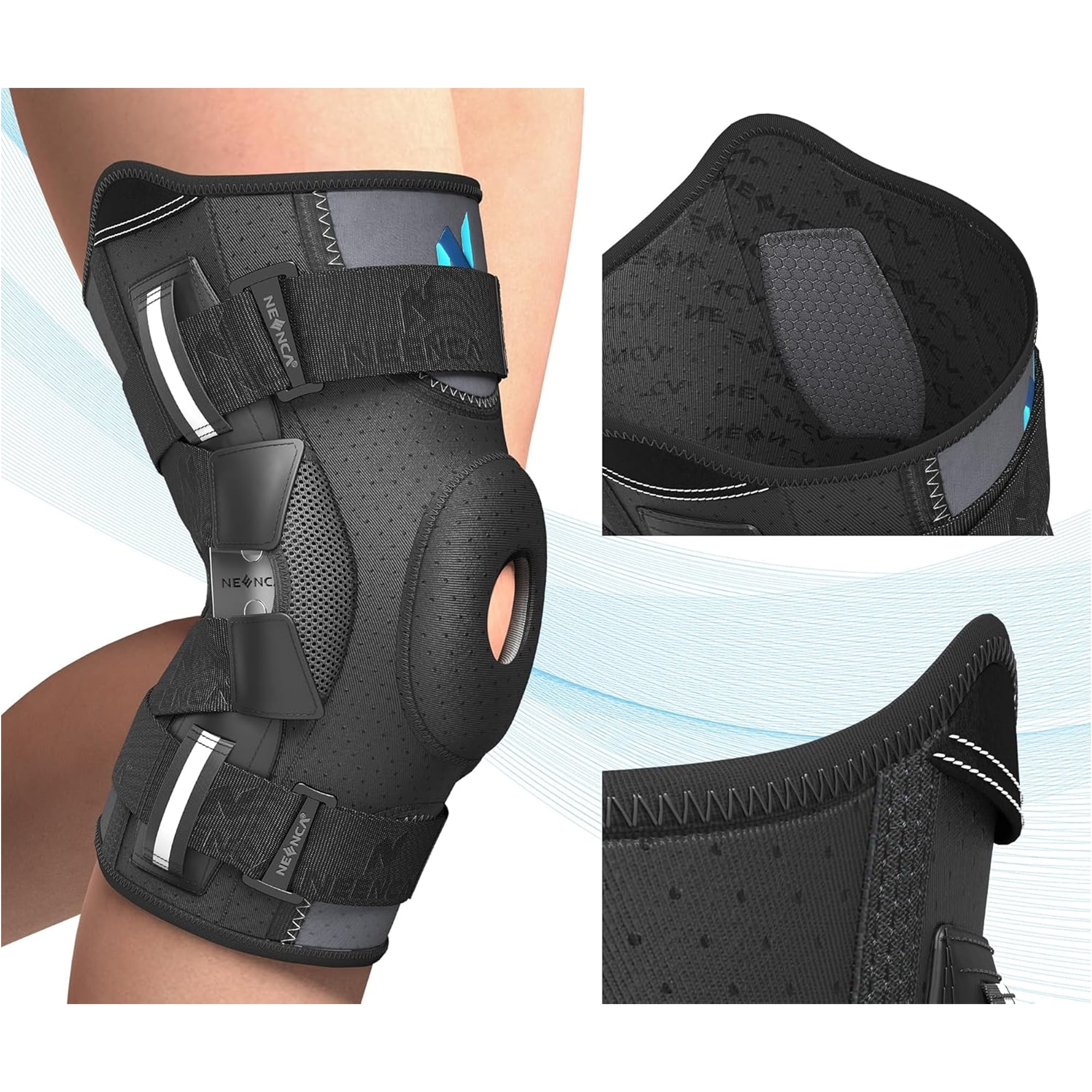 NEENCA Hinged Knee Brace with Patented X-Straps Fiting System,Knee Compression Sleeve Relieves Meniscus Tear,ACL,MCL,Knee Support and Knee Pain Relief,Men & Women-XL