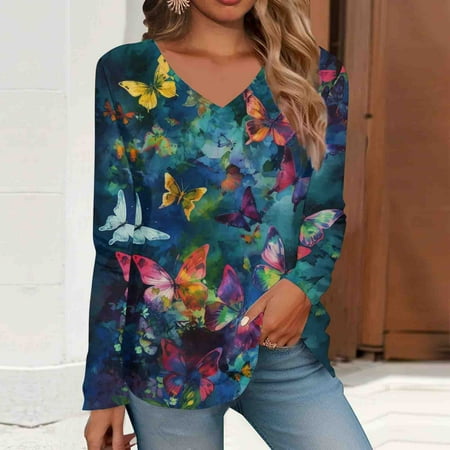 

Sun Protection Clothing Women Long Sleeve Rash Guard Women Printed Loose Fit Hiking Shirts Women Upf 50 Long Sleeve Women Blue 2XL