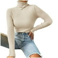 thumbnail image 1 of Women‘s Turtleneck Fall Winter Long Sleeve Sweater Jumper Warm Soft Ribbed Knitted Casual Solid Color Basic Slim Fit Pullover Tops(Coffee XL), 1 of 8