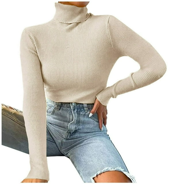 Women‘s Turtleneck Fall Winter Long Sleeve Sweater Jumper Warm Soft Ribbed Knitted Casual Solid Color Basic Slim Fit Pullover Tops(Coffee XL)