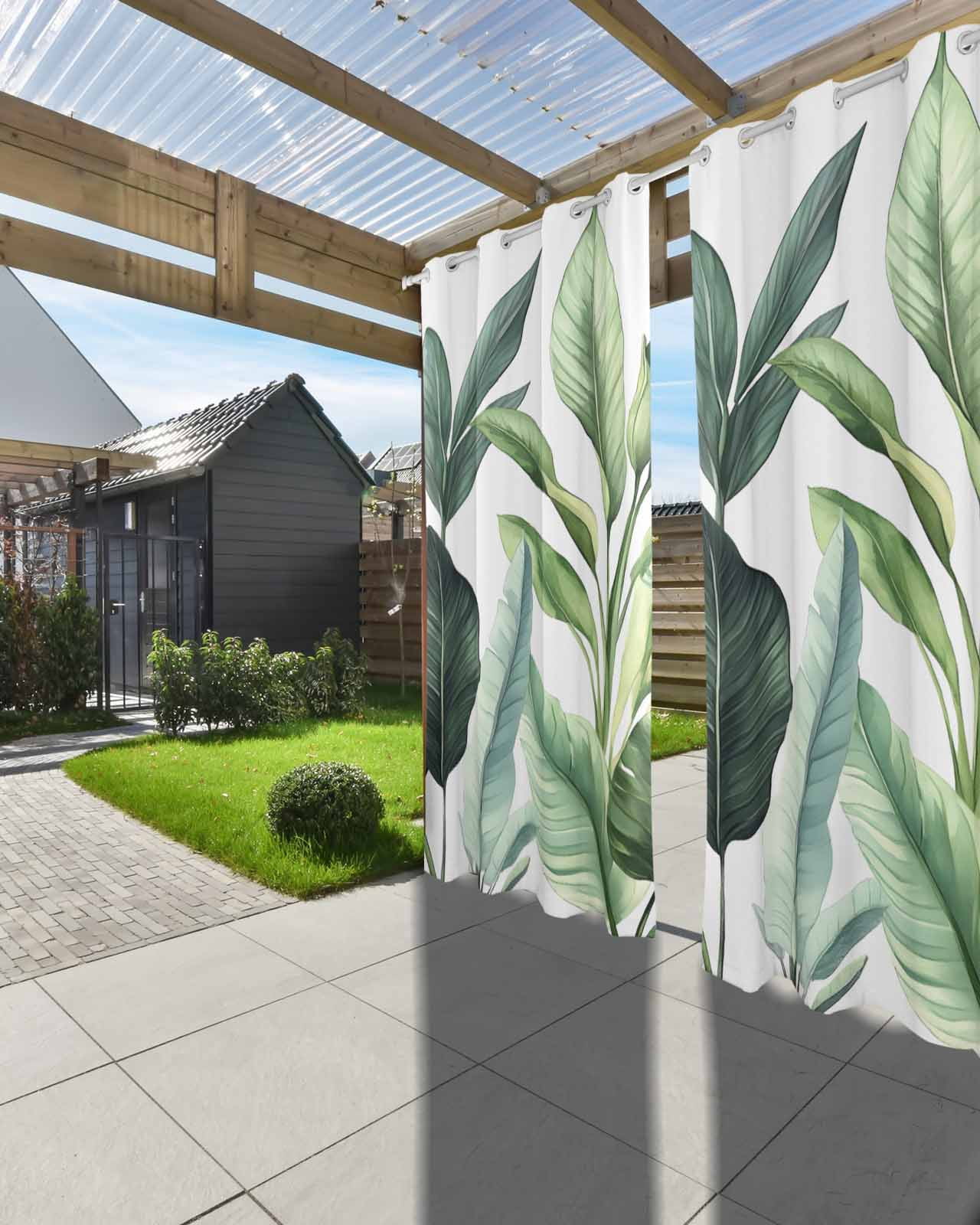 nqOlkjepod Outdoor Curtains for Patio Waterproof, Palm Leaves Outdoor Privacy Panels Grommet, Simple Summer Botanical Tropical Plants Blackout Outside Curtains for Porch/Cabana 54"x84", 2 Panels