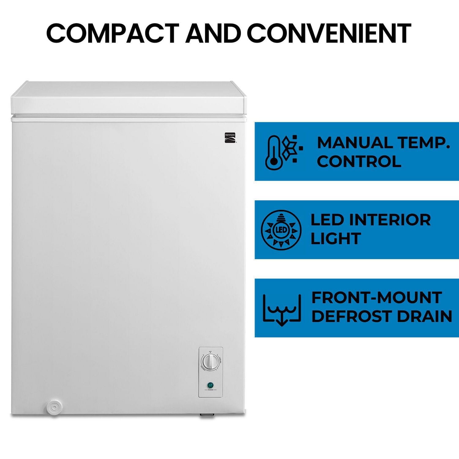 Kenmore 5 Cu. Fort. Congélateur/réfrigérateur coffre convertible, prêt pour le garage, dégivrage manuel (143 L), blanc