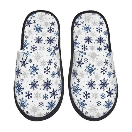 

Disketp blue Snowflake Prints Fuzzy House Memory Foam Slippers Furry Fur Lined Bedroom Shoes Cozy Indoor-Large