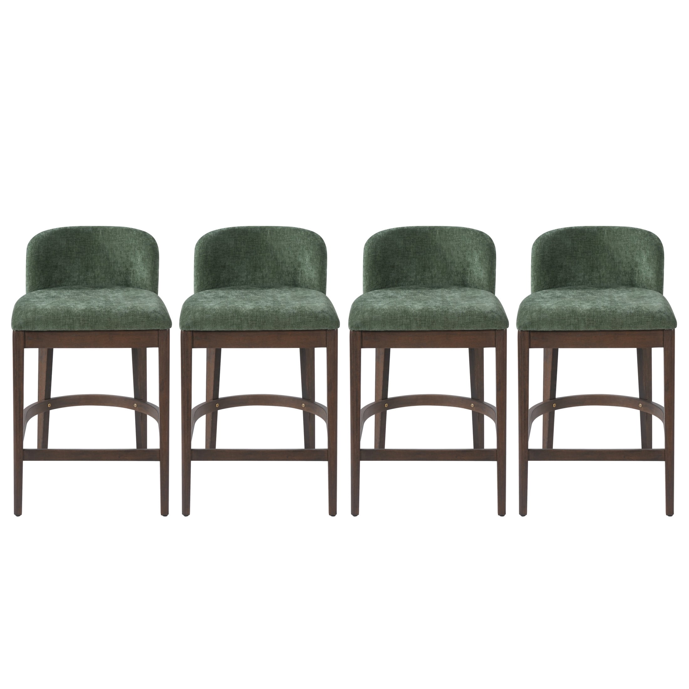 Christopher Knight Home 33"H Wooden Green Upholstered Counter Stools with Curved Seat, Walnut Finish, Set of 4