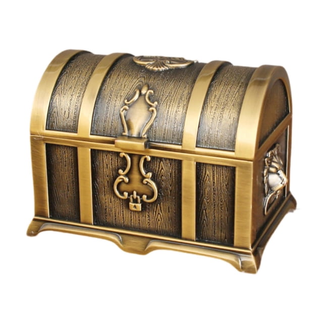 Caja del tesoro dorada vintage, contenedor grande, anillo de recuerdo, caja para pendientes para niñas Marrón