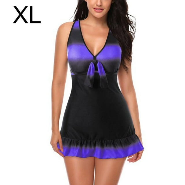 Maillot de Bain pour Femme, Robe de Plage à Dégradé de Couleurs, Violet, TG