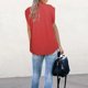 thumbnail image 3 of Camisa de manga corta para mujer, cuello en V, cuello vuelto, ajuste holgado, manga corta, para el trabajo, citas en la calle, compras, rojo, M, 3 of 5