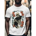 thumbnail image 4 of Skull Black Cat Men's T Shirts Vintage Abstract T-Shirt for Men Crew Neck Tees Cotton Tops, White, L, 4 of 7