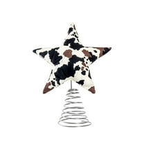 Cow Print Christmas Tree Topper, Pentagram Star with Spring Base for Holiday Tree Decor Home Decoration(A)