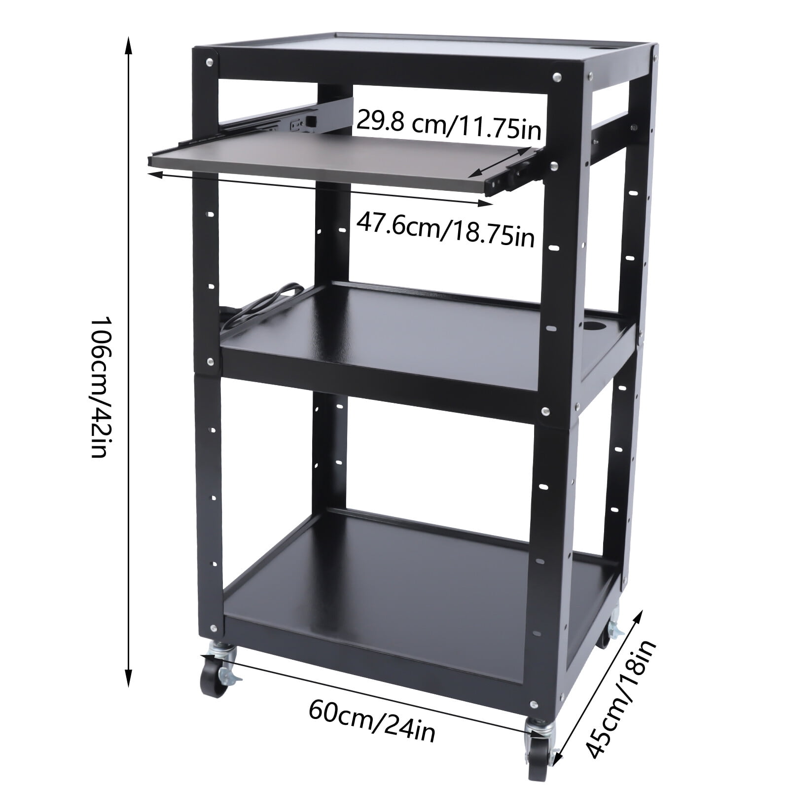 AV Cart on Wheels | Height Adjustable Top Shelf & Pullout Keyboard Tray, Rolling Standing Desk Stand Up Desk, Height Adjustable Home Office Desk with Standing