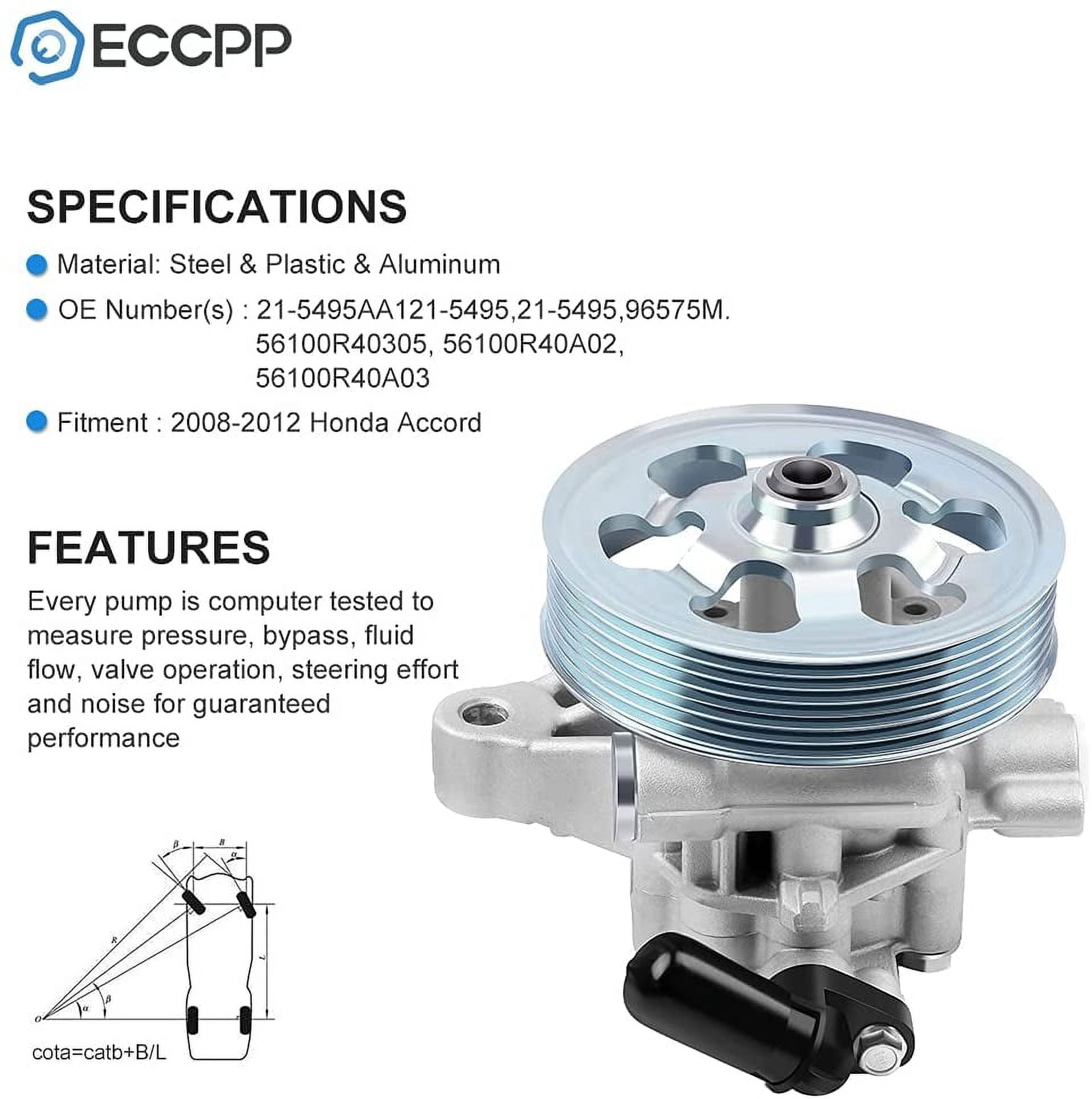 ECCPP 21-5495 Power Steering Pump Fit for 2008-2012 for Honda for Accord Power Assist Pump with Pulley
