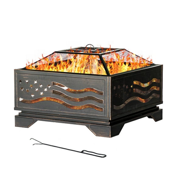 Outvue 32 Inch Wood Burning Fire Pit, American Flag Firepits for Outside