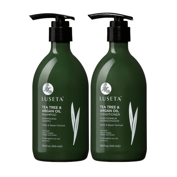 Luseta Tea Tree & Argan Oil Detangling Shampoo & Conditioner Set 2 x 16.9oz for Damaged & Oily Hair - Sulfate Free Paraben Free