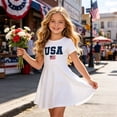 thumbnail image 2 of ibiyuan Girls 4th of July Dress American Patriotic Outfit USA Independence Day Clothes Short Sleeve Round Neck Dress, 2 of 5