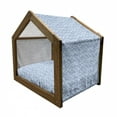 thumbnail image 2 of Fish Scale Pet House, Traditional Wave Design Hand Drawn Style Watercolor Illustration, Outdoor & Indoor Portable Dog Kennel with Pillow and Cover, 5 Sizes, Navy Blue and White, by Ambesonne, 2 of 5