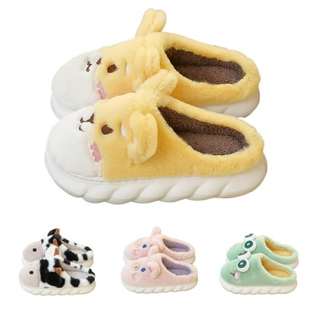 

shuwee Women s Slippers Cute Pig Slippers Animal Cow Slippers Winter Warm Slippers Soft Plush Home Slipper Cotton Slippers