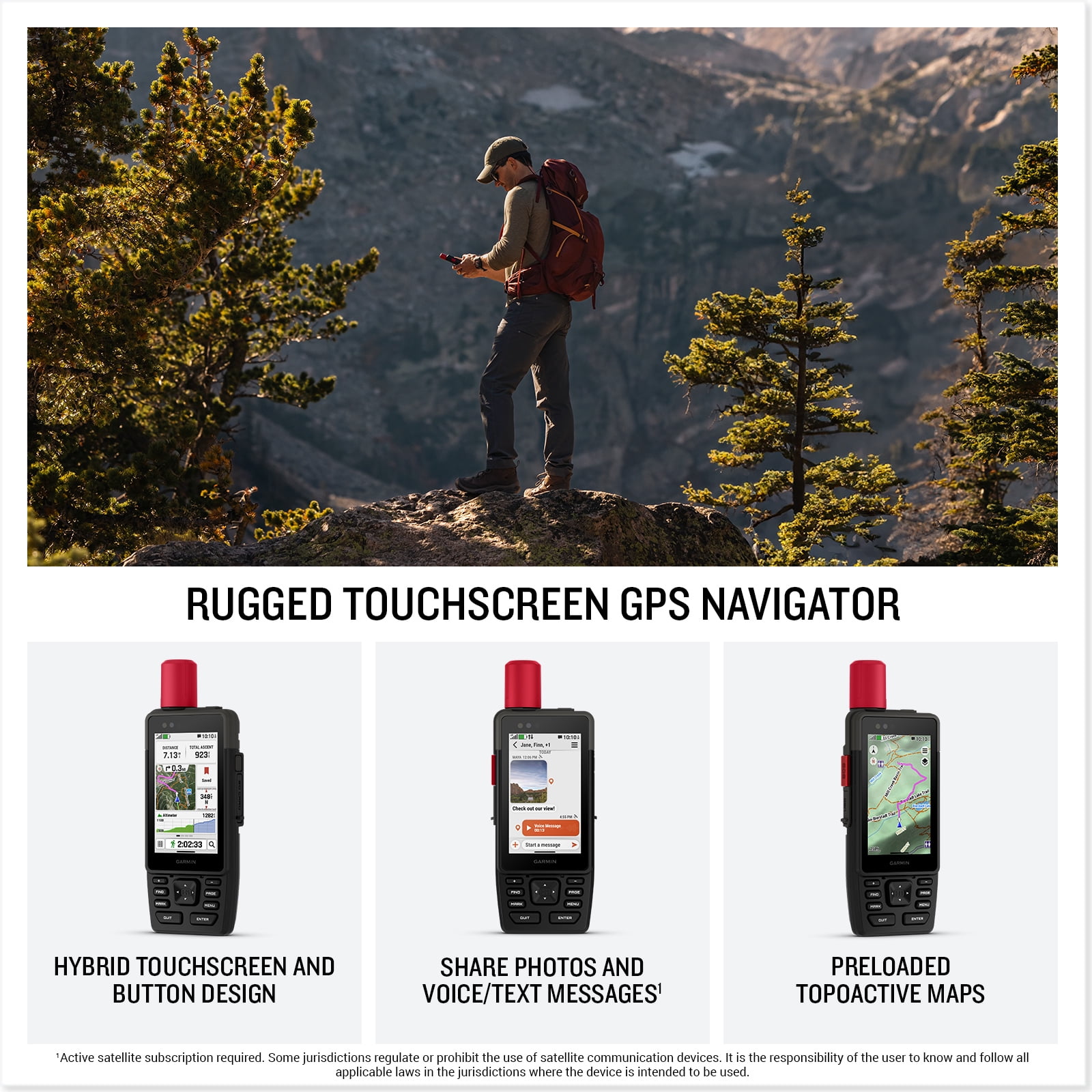 Garmin GPSMAP H1i Plus Rugged Hiking Premium GPS Handheld Navigator  inReach Plus Satellite Technology to Share Text Photos Voice Messages SOS OffGrid Long Battery Life Preloaded Maps Bundle