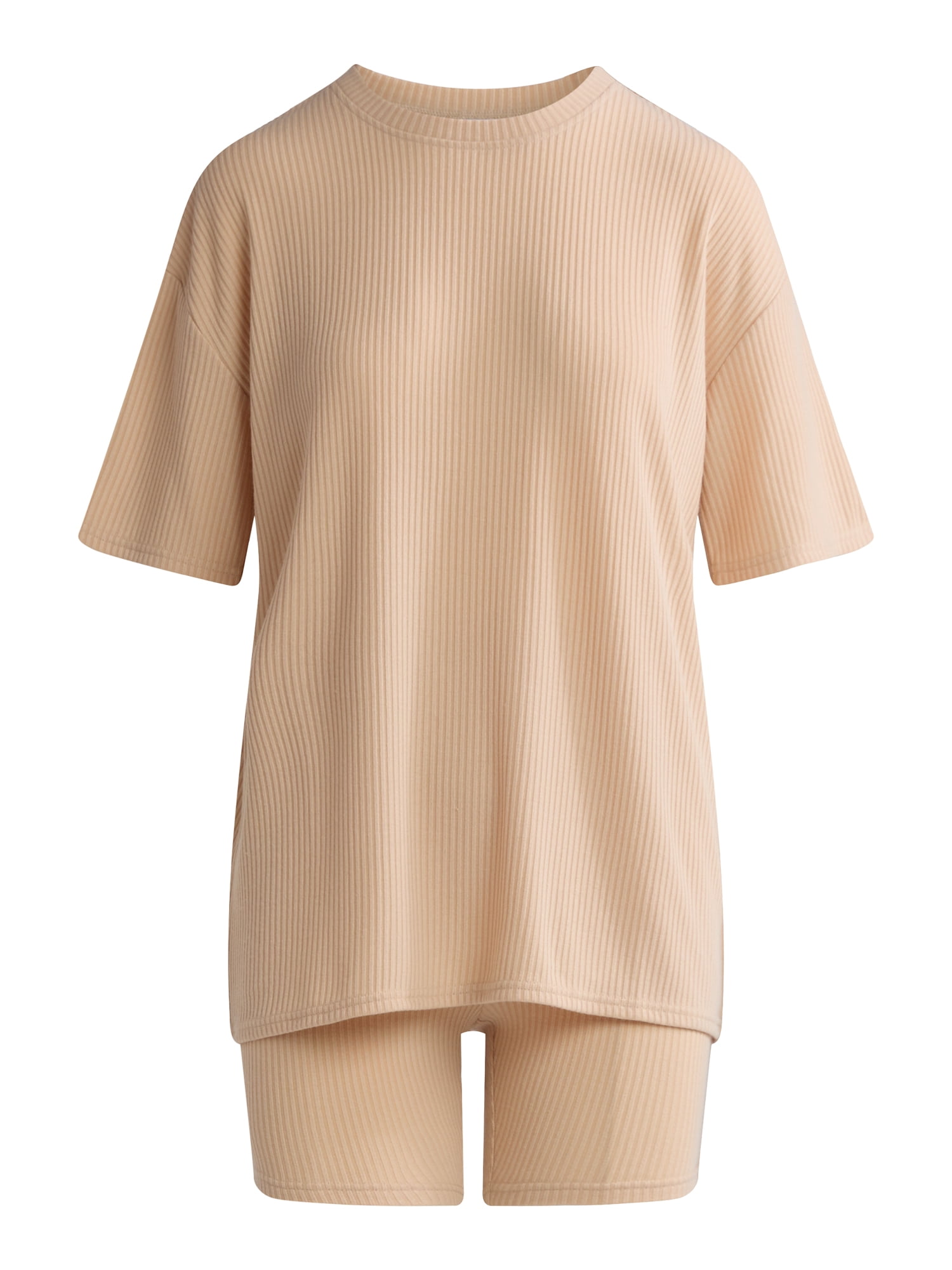 Lissome Women's and Women’s Plus Oversized Knit Tee and Bike Shorts Lounge Set, 2-Piece, Sizes S-4X