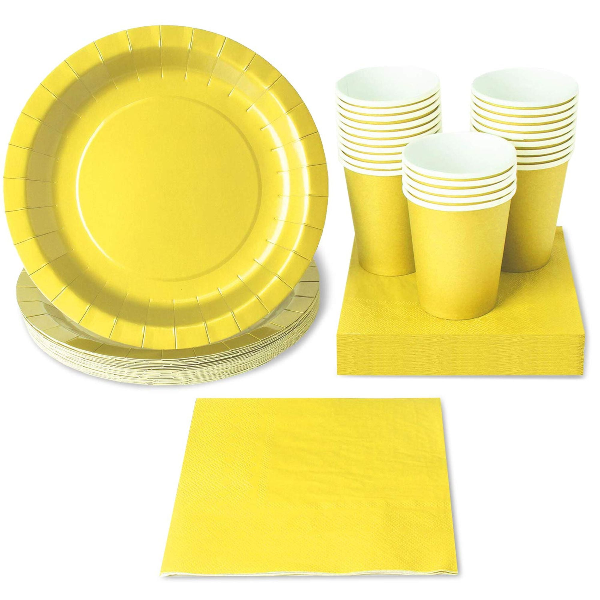 Serves 24 Yellow Party Supplies, 72PCS Plates Napkins Cups, Favors