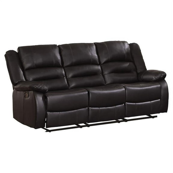 Pemberly Row Transitional Faux Leather Double Reclining Sofa in Brown