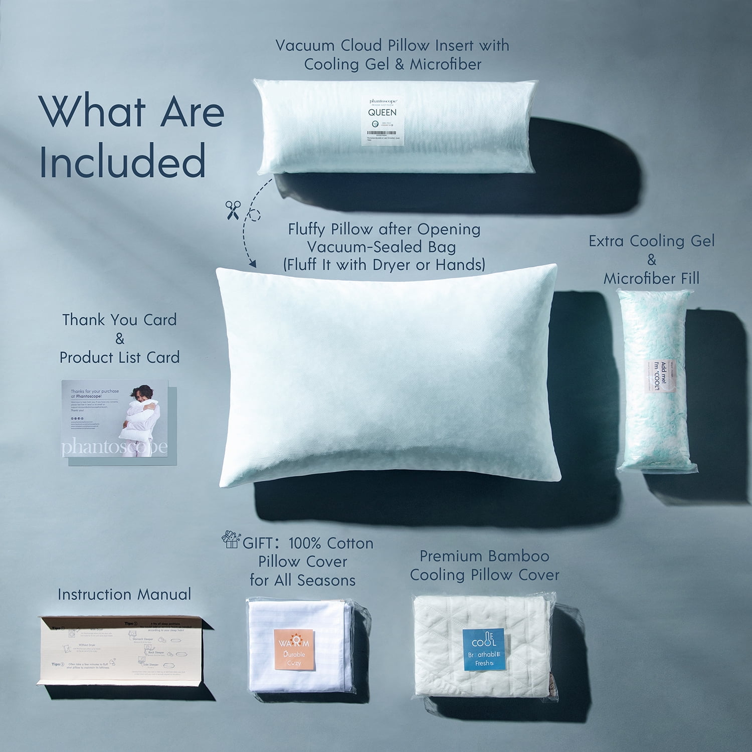Premium Adjustable Cooling Shredded Memory Foam Bed Pillows for Sleeping, Queen, 19" x 29", 1 Pack