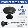 thumbnail image 2 of LifeMaster 6pcs 1-1/4" Matte Black Cabinet Knobs - Rust-Proof, Modern Design, Strong Zinc Alloy, Drawer Pulls with Short and Adjustable Screws - Stylish Handles for Kitchen, Dresser, and Cabinets, 2 of 9