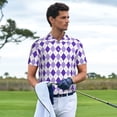 thumbnail image 3 of Picia Purple argyle Print Men's Polo Shirt, Two-Button Closure Pique Polo Shirt, Summer Fashion Golf Shirt-3X-Large, 3 of 6