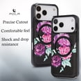 thumbnail image 3 of Magnetic Case for iPhone 16 Pro Compatible with MagSafe, Floral Pattern PU Leather Cute Phone Case for Women Girls, Durable TPU Bumper Shockproof Phone Cover for iPhone 16 Pro, Black, 3 of 8
