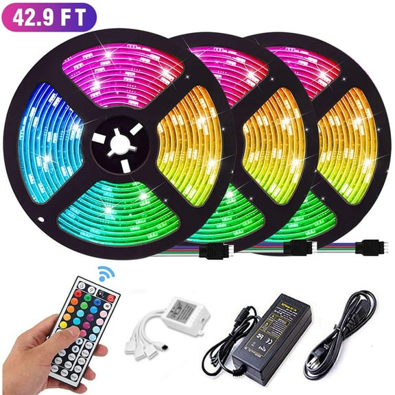 50ft/15M LED Strip Lights, Waterproof Led Lights Color Changing Rope Lights SMD3528 RGB Light Strips with 44 Key Remote Controller Apply for TV, Bedroom, Party and Home Decoration