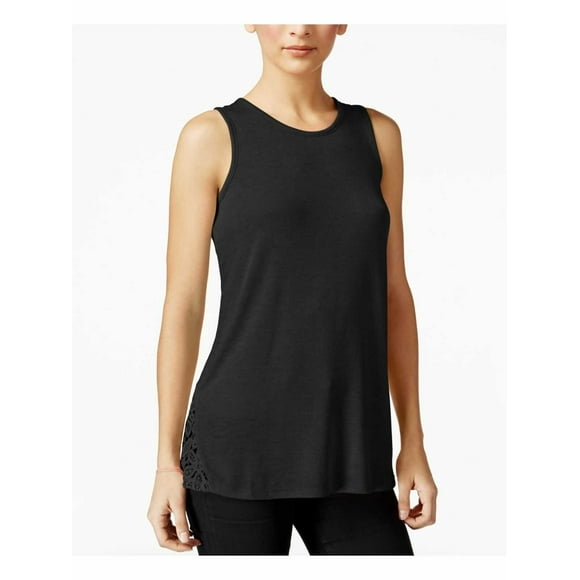 Freshman Juniors’ Lace-Trim T-Shirt Tank Tops, Black, Medium