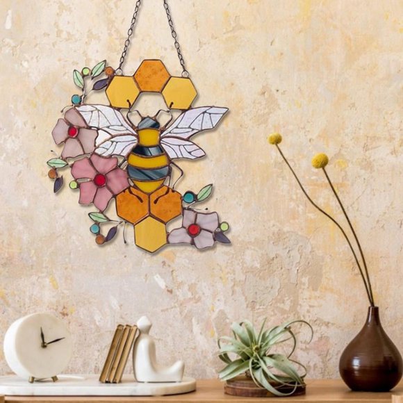 BKER Honeycomb Hanging Honeycomb Wall Hanging Stained Indoor Outdoor Hanging Art Ornament For Yard Garden Ornament