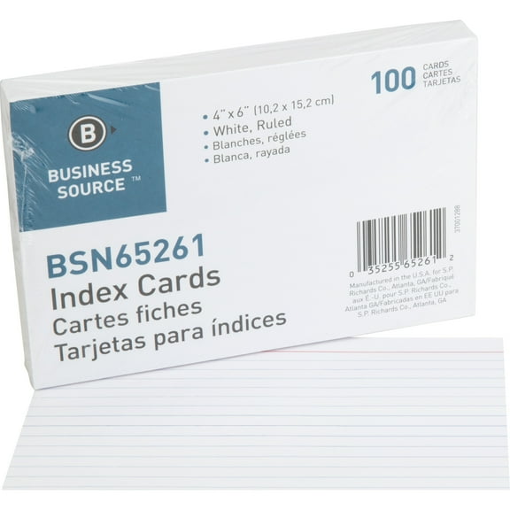 Business Source, BSN65261, Ruled White Index Cards, 100 / Pack