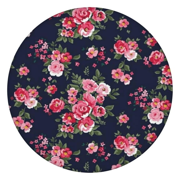 Pioneer Flower Floral Print Pattern Round Fitted Tablecloth with Elastic Edge,Dining Table Cover Waterproof,Outdoor Round Tablecloth for Camping,Dining,Indoor and Outdoor