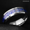 thumbnail image 3 of Tungsten Rings for Men Wedding Bands for Him 8mm Clockwork Gears Blue Carbon Fiber, 3 of 6