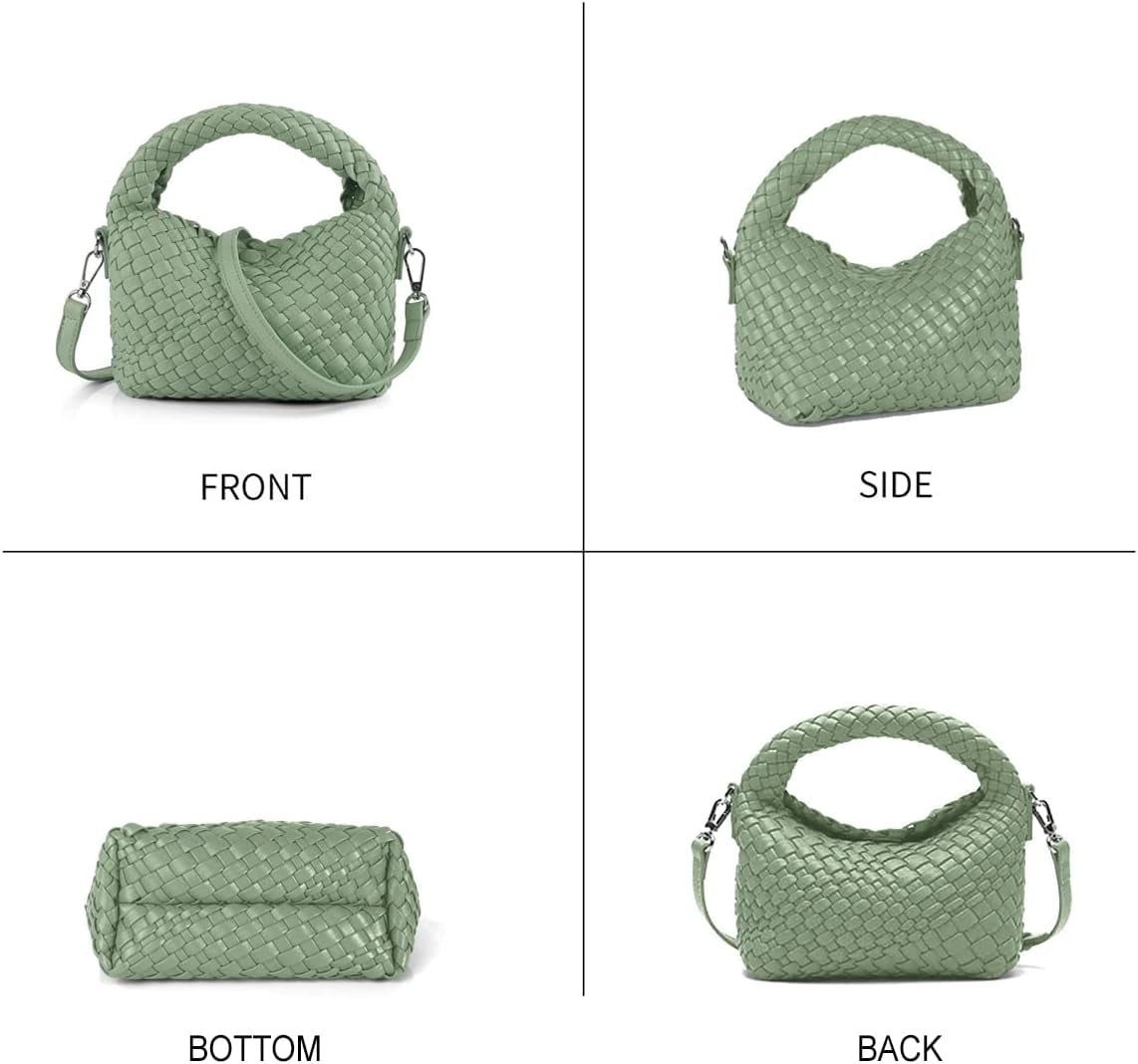 Women Woven Tote Small Crossbody Bag, Weave Quilted Purse Square Shoulder Bag Woven Handbag with Detachable Strap