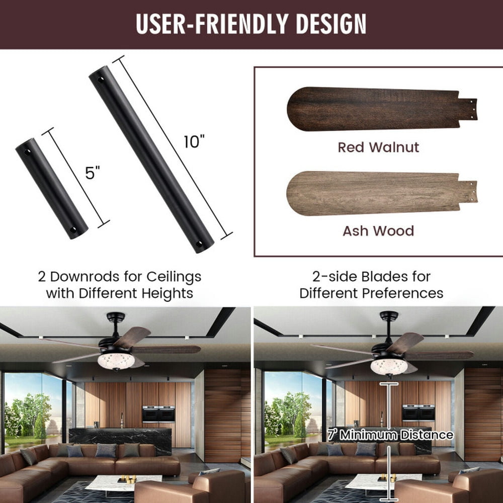 Spaco 52 Inches Ceiling Fan with Remote Control-Walnut, Vanity Lights Spaco 52 Inches Ceiling Fan with Remote Control-Walnut, Vanity Lights
