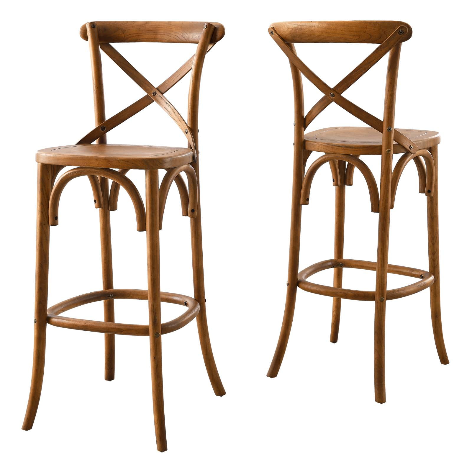 Modway Gear 43.5" Modern Style Elm Wood Bar Stool in Walnut Finish