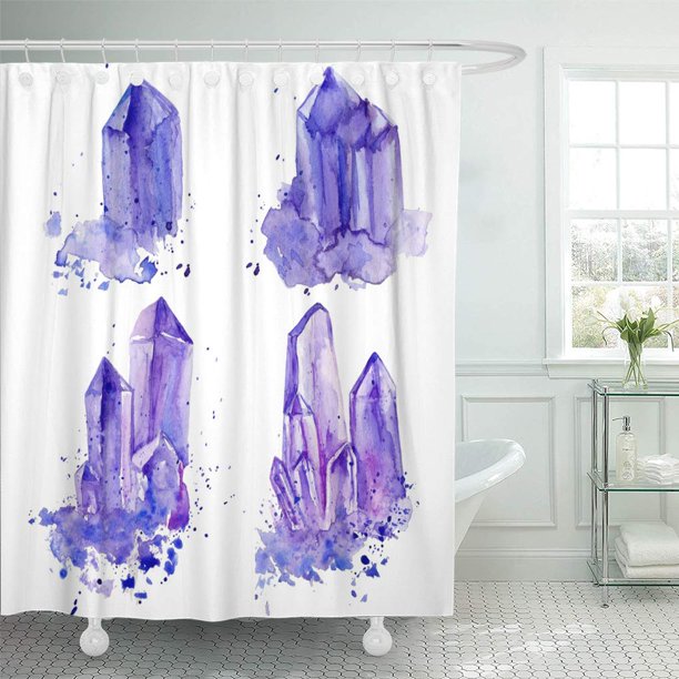 SUTTOM Watercolor Purple Crystals Amethyst Cluster Painting White