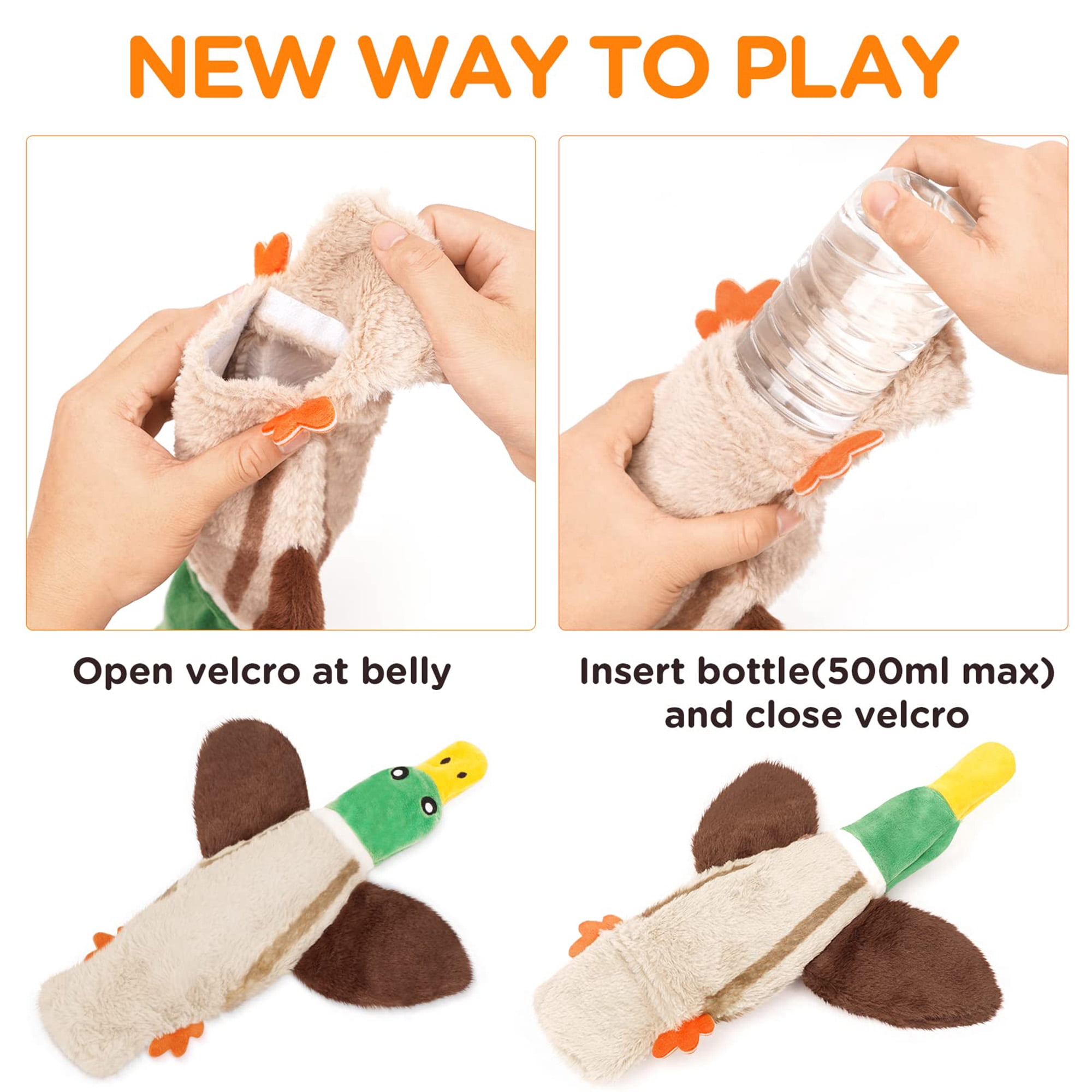 Durable plush chew toys for all dog sizes, no stuffing. Fun animal shapes with crinkle & squeak features. Teething relief & interactive play. Multicolor.