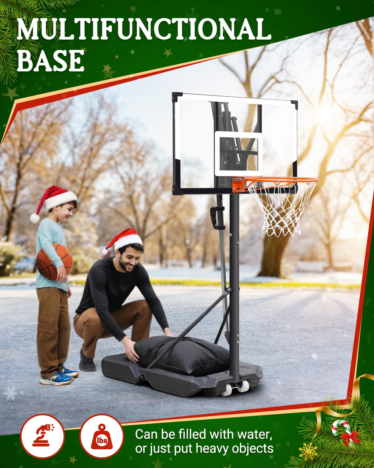 SERAY Basketball Hoop 4.9-10 feet Height Adjustable for Kids, Teens & Adults, 44 inch Backboard and Portable Wheels, Basketball Goal System for Outdoor/Indoor Sports