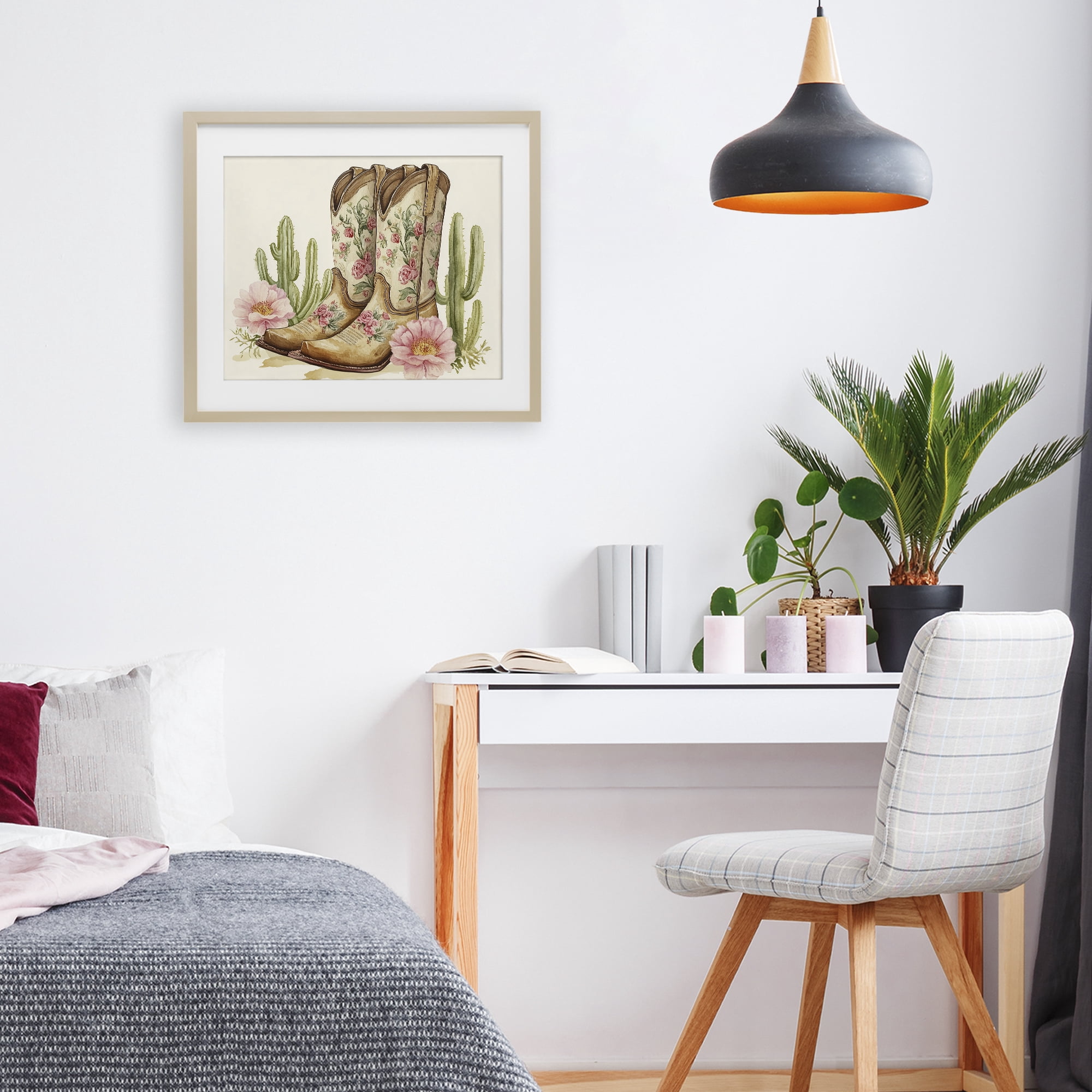 Stupell Industries Floral Boots & Cactuses Birch Framed Print Under Glass, design by Heidi Kuntz