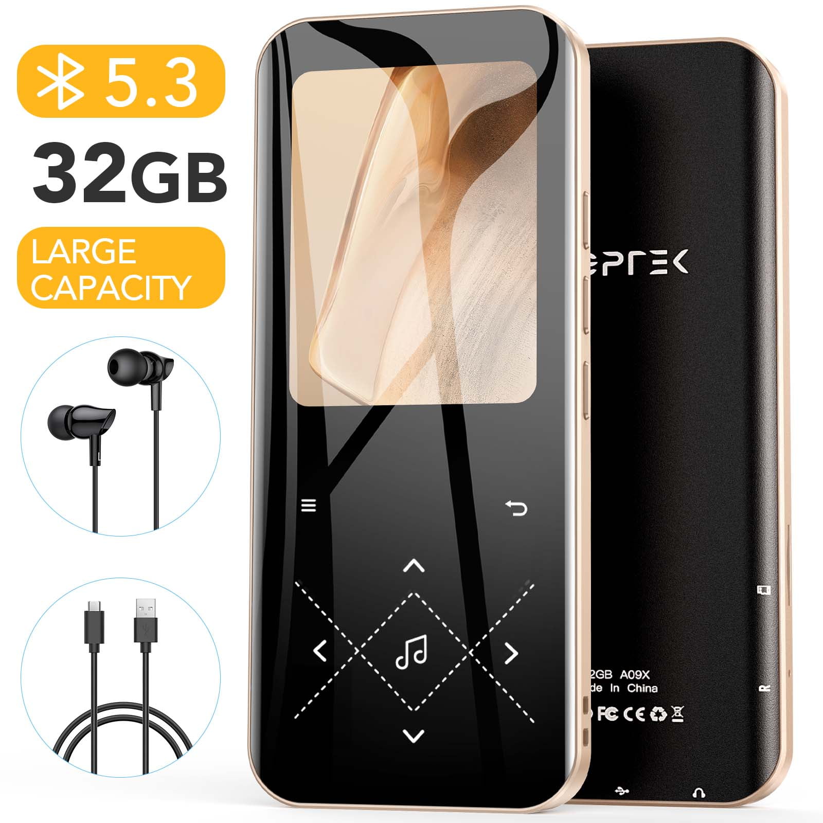 AGPTEK 32GB MP3 Player with Bluetooth 5.3, A09X HiFi Sound Music Player