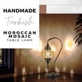 thumbnail image 7 of DEMMEX Authentic Turkish Lamp, Made in Turkey, Turkish Moroccan Mosaic Table Bedside Lamp, 100% Handcrafted, Antique Brass Color Metal Body and Decorated Metal Base, Gooseneck, 15" Amber - Brown, 7 of 7