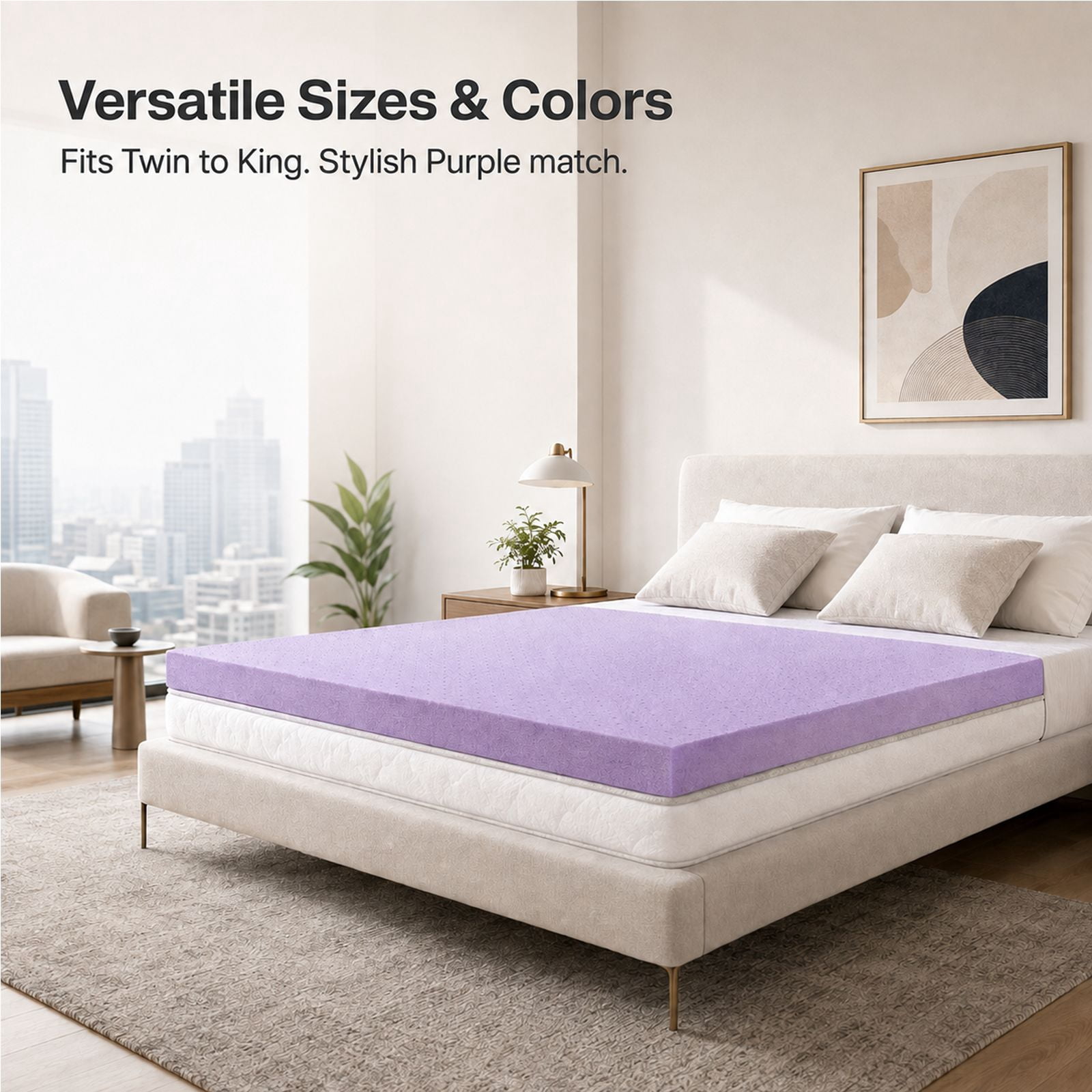 Alvantor 2 Inch Gel Memory Foam Mattress Topper, Ventilated Soft Pressure Relieve Mattress Pad, Breathable Bed Topper, Home Essential, Suitable for All Ages, Purple