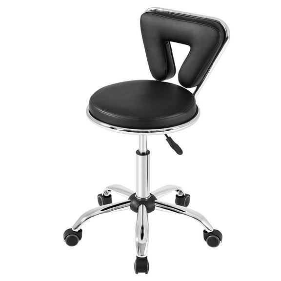 Swivel Rolling Salon Stool Chair, Adjustable Height Nail Spa Massage Facial Stool with Backrest Wheels, PU Leather Seat for Home Salon Studio, Black