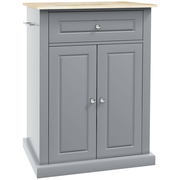 Homcom Rolling Kitchen Island Cart,Portable Serving Trolley Table with Drawer,Adjustable Shelf and 2 Towel Racks,Grey,Grey Mdf Furniture Dining Kitchen Islands Carts