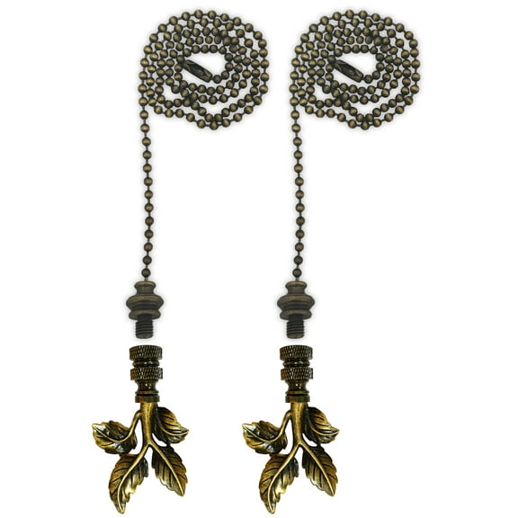 Royal Designs Fan Pull Chain with Elegant Leaves Finial – Antique Brass – Set of 2