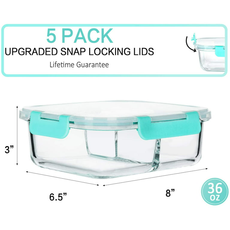 6-Pack] Glass Meal Prep Containers 3 Compartment with Lids, Glass