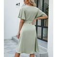 thumbnail image 2 of Defitshape Women's Midi Dresses Summer Dress V Neck Fall High Waist Casual Short Sleeve Fitted Elegant Sundress Light Green XX-Large, 2 of 4
