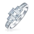 thumbnail image 2 of Bling Jewelry Womens Three Stone Promise Engagement Ring 2CT Emerald Cut Past Present Future .925 Sterling Silver, 2 of 6